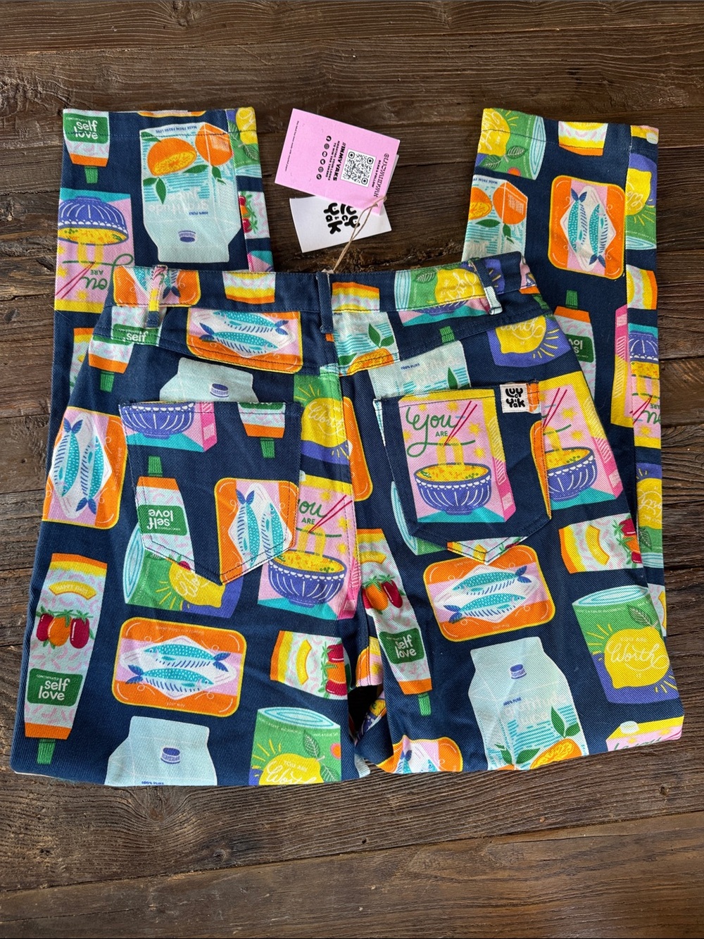 Lucy & Yak Navy Straight Leg Jeans with Colorful Grocery Print - Picture 8 of 12